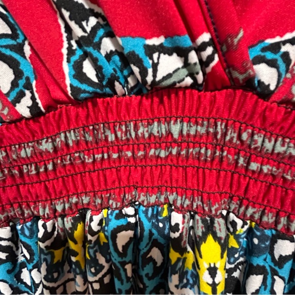 Lapogee women’s size S Vibrant bell Sleeve Patterned maxi Dress with red details - Picture 3 of 6